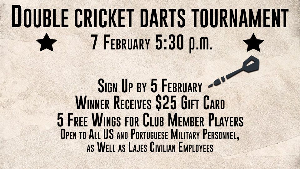 Double Cricket Darts Tournament 7 February